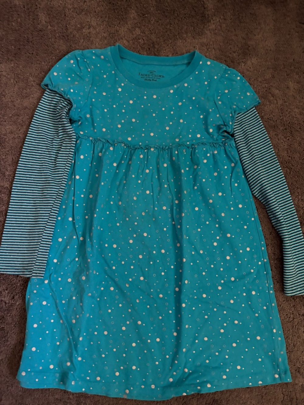 Faded Glory Girls Blue Polka Dot Long Sleeve A-Line Dress Size L (10-12)